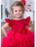 Red Tulle Ruffled High Low Flower Girl Dress